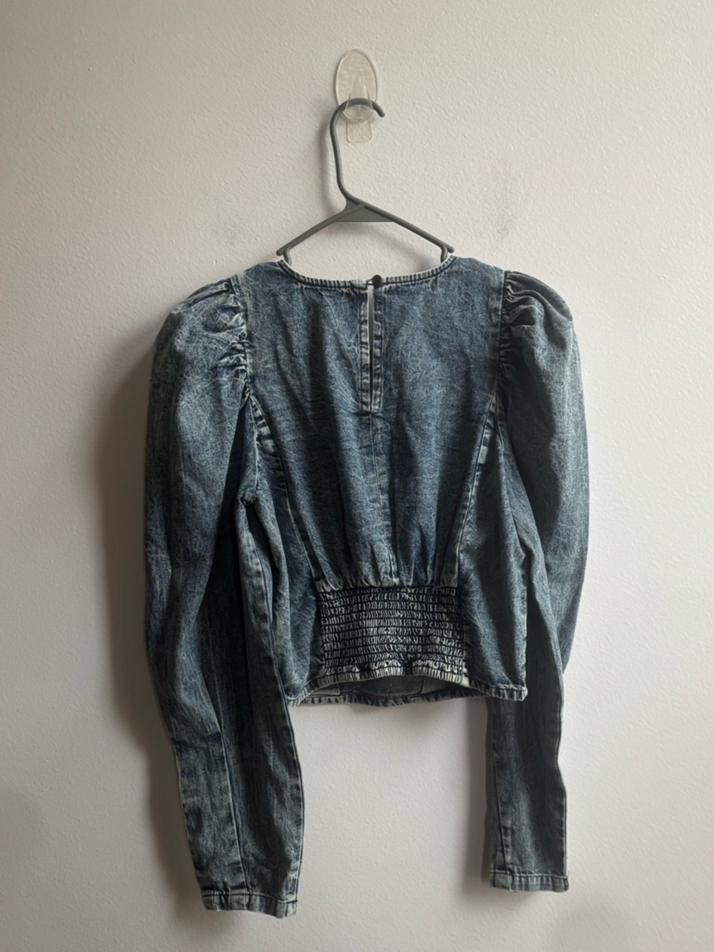 Pilcro | Embroidered Puff-Sleeve Denim Blouse - Picture 4 of 5